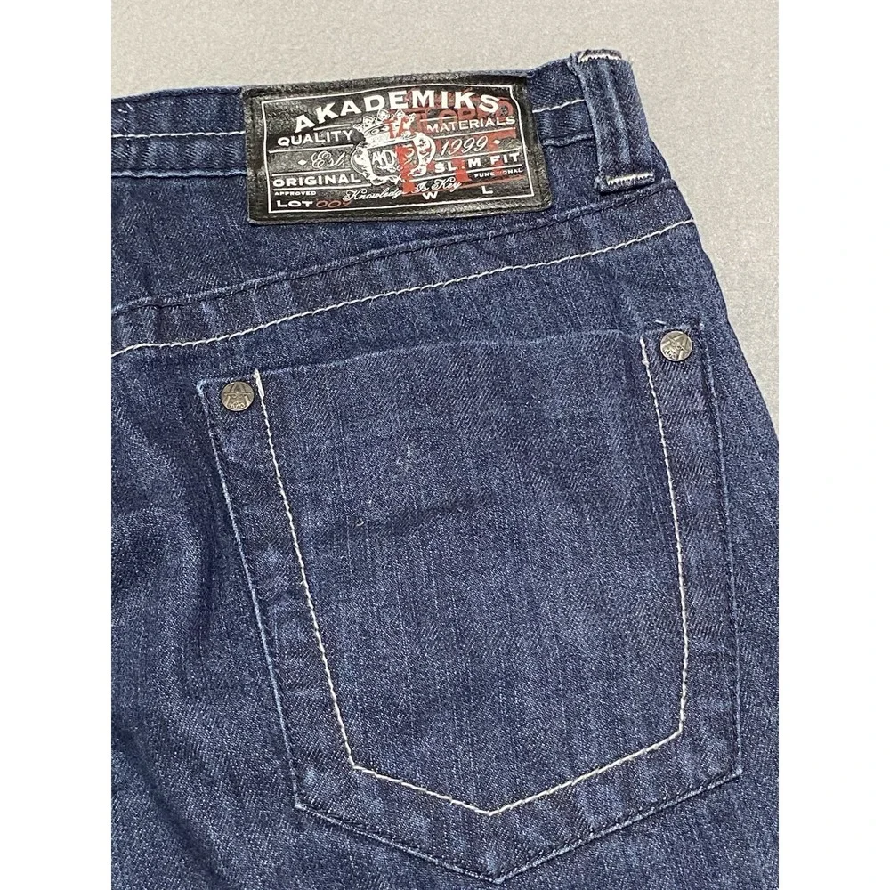 Akademiks Mens Tailored Fit Jeans Dark Wash Contrast Stitch Blue Size 34 A49P46
